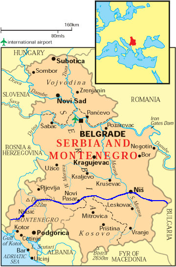 carte de la Serbie et du Montngro